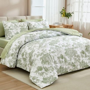 BAGOKIE 7 PCS Bed in a Bag Flower Reversible Comforter with Sheets Bedding Set - 1 of 4