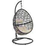 Sunnydaze Outdoor Resin Wicker Patio Caroline Lounge Hanging Basket Egg Chair Swing with Cushions and Steel Stand Set- 3pc