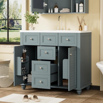 VASIP 36" Bathroom Vanity Cabinet without Sink, Free Standing Vanity Set with 2 Drawers& Soft Closing Doors, Solid Wood Frame