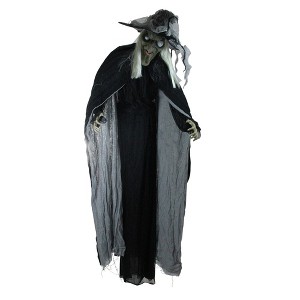 Northlight 6' LED Lighted Life-Size Standing Witch with Cape Halloween Decoration - Black/Gray - 1 of 3