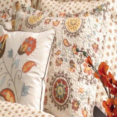 Andorra Multicolor Cotton King Sham with Suzani Floral Design