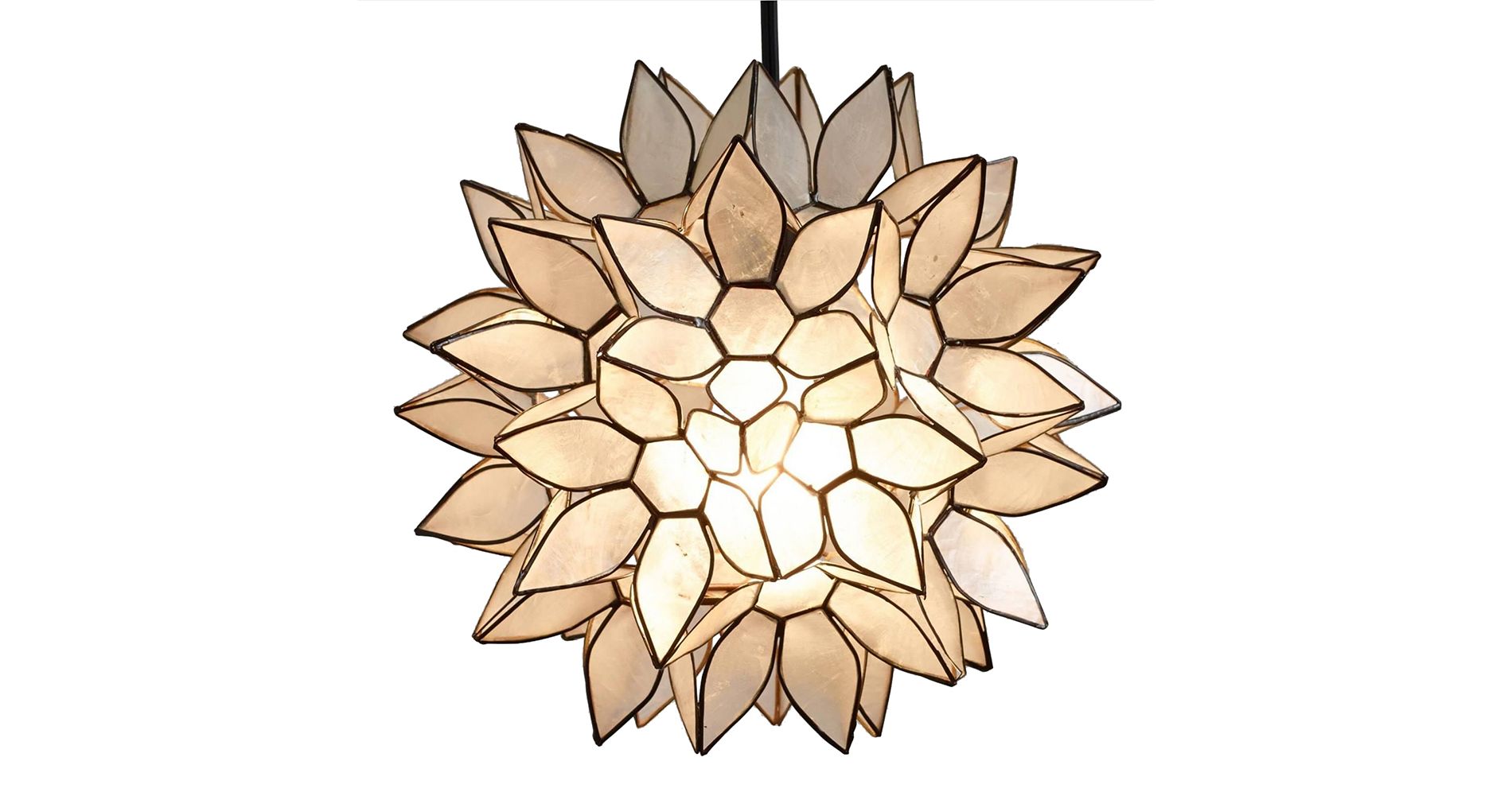 Modern Home Nautical White Capiz Shell Lotus Ceiling Pendant Light - 10" Diameter
