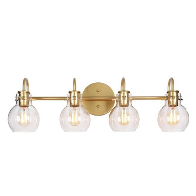 LNC Charm 28.5-in 4-Lights Matte Gold with Clear Glass Modern/Contemporary Vanity Lightss