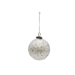 Storied Home Round Glass Ball Ornament with Mica Flakes, Silver Finish - 1 of 2