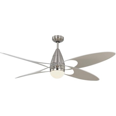 54" Monte Carlo Butterfly Brushed Steel Damp Rated Fan with Remote
