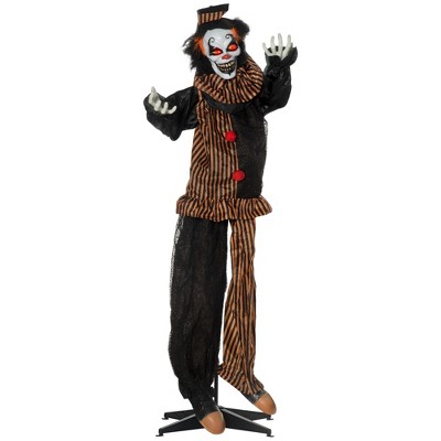 Outsunny Life Size Outdoor Halloween Decorations Talking Circus Clown, Animatronic Animated Prop, Décor with Sound Motion Activated Light Up Eyes