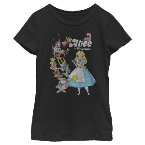 Girl's Alice in Wonderland Distressed Group Shot T-Shirt - 1 of 4