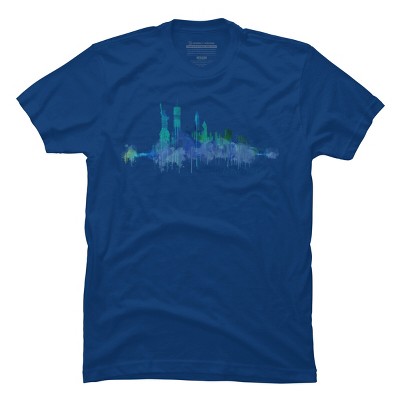 Men's Design By Humans New York City Skyline v05 Cityscape Watercolor By HQPhoto T-Shirt