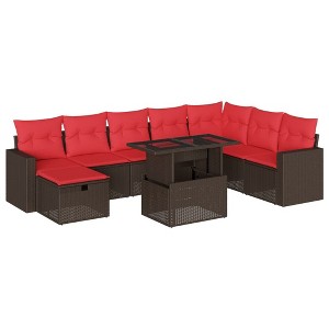 vidaXL 9 Piece Patio Sofa Set with Cushions Brown Poly Rattan - 1 of 4