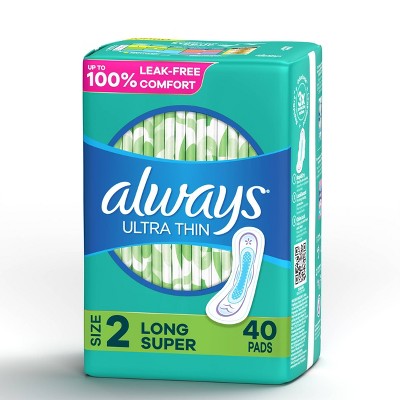 Image of Always Ultra Thin Pads Size 2 Super Long Absorbency Unscented Without Wings - 40ct