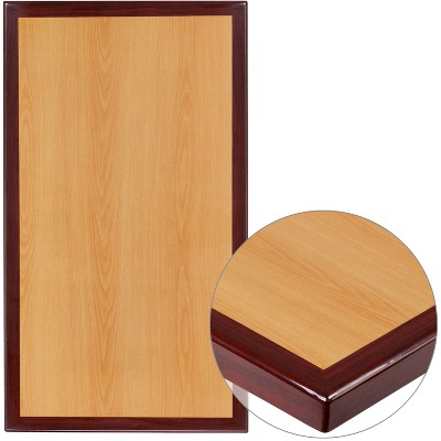 Flash Furniture 30" x 42" Rectangular 2-Tone High-Gloss Cherry Resin Table Top with 2" Thick Mahogany Edge