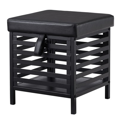 VECELO Storage Ottoman, Foot Rest Stool, Modern Footstools with Flip-up Lid, Black