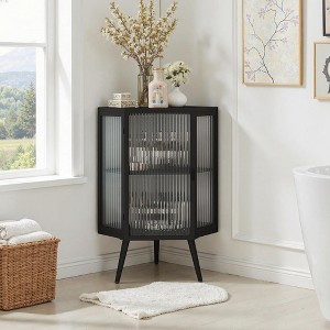 QingMoon Corner Cabinet, Floor Storage Cabinet, Narrow Organizer with Fluted Glass Door and Shelves for Bathroom and Laundry Room - 1 of 4