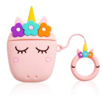 Insten Cute Case Compatible with AirPods 1 & 2 - Unicorn Cartoon Silicone Cover with Ring Strap, Pink