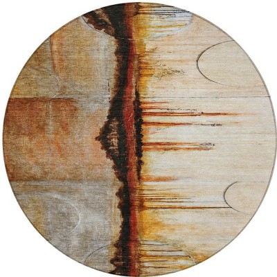 HomeRoots 8' Rust And Charcoal Round Abstract Washable Indoor Outdoor Area Rug