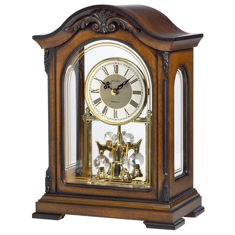 Bulova Clocks B1845 Durant Walnut Wood and Glass Revolving Pendulum Clock, Brown, 1 of 3