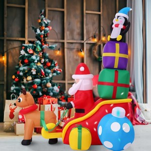 HOMDOX 4.76 × 3.28 × 5.91 FT Christmas Inflatable Decorations In/Outdoor Santa Claus Reindeer on Sleigh with Gift Boxes Built-in colorful LED Light - 1 of 4
