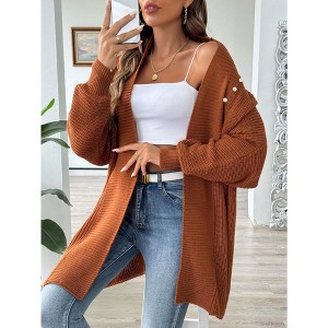 Women's Pearl Embellished Cardigan Long Sleeve Open Front Knit Sweater - 1 of 4