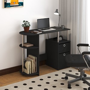 HOMLUX Simplistic Computer Desk Study Writing Workstation w/ Side Shelf & 2 Storage Bins - 1 of 4