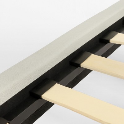 Ivory Linen Upholstered King Bed Frame with Slats