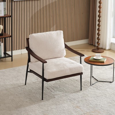 Syemin Accent Chairs Decorative Chair with Removable Cushion and Metal Stand for Living Room, Bedroom, Office, White, 35.43"*28.74"*34.25"