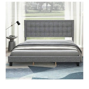 Coucheta Velvet Bed Frame with adjustable headboard, noise-free design & sturdy foundation. Features elegant button-tufted details. - 1 of 4