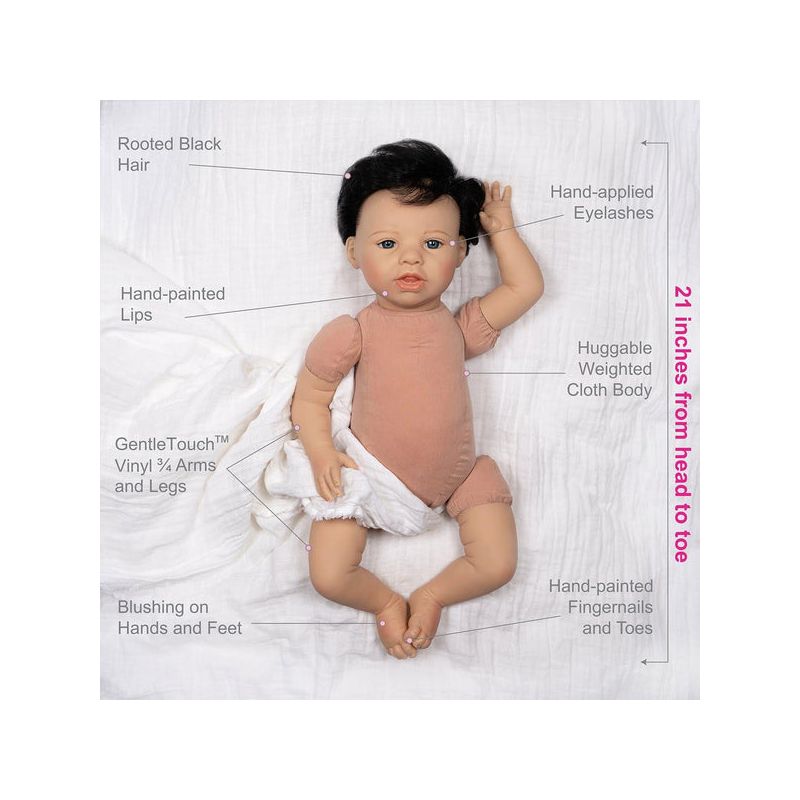 Paradise Galleries Reborn Toddler Boy Doll Lil' Rebel, 21 inch with Black Rooted Hair and Blue Eyes, Made in GentleTouch Vinyl, 4 of 10