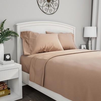 Hastings Home Full Size Brushed Microfiber 4 Piece Bed Sheet and Linen Set with Stain Resistant Fitted and Flat Sheets - Taupe