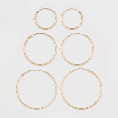 Gold Over Sterling Silver Endless Hoop Fine Jewelry Earring Set 3pc - A New Day™ Gold