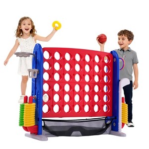 Jumbo 4 in a Row Game - Height Adjustable (2.7-3.2 FT) Outdoor Connect 4 w/Quick Release, Basketball Hoop, Ring Toss & Net - Backyard Party Game - 1 of 4