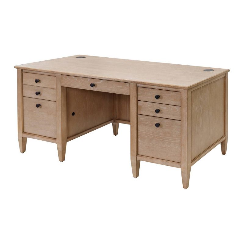 Modern Wood Double Pedestal Desk with Storage Laurel Collection Light Brown - Martin Furniture, 3 of 13
