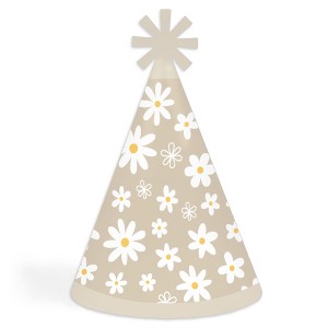 Big Dot of Happiness Tan Daisy Flowers - Cone Happy Birthday Party Hats for Kids and Adults - Set of 8 (Standard Size) - 1 of 4