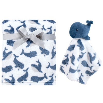 Hudson Baby Infant Boy Plush Blanket with Security Blanket, Blue Whale, One Size