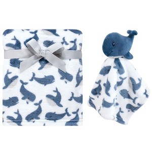 Hudson Baby Infant Boy Plush Blanket with Security Blanket, Blue Whale, One Size - 1 of 4