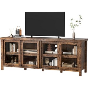Coucheta 65 ‘’Modern TV Stand for  TV - Center with 4 Sliding Glass Doors & Storage Cabinet, Media Console Table for Living Room(Brown) - 1 of 4