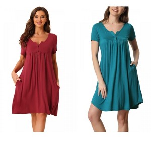 INSPIRE CHIC Women's 2 Pcs Sleepwear Summer Short Sleeves Solid with Pockets Nightgown - 1 of 4
