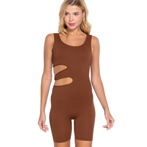 Slickblue Seamless Cut-Out Romper with Double Scoop Neck and Circle Fastener - Sage Green/Mauve/Toffee/White, S/M-M/L - 1 of 4