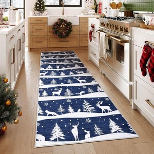 Acekool Area Rug for Living Room, Holiday Themed Non Slip Washable Low Pile Rug, Easy Clean, Soft Home Decor with Tree and Reindeer Pattern - 1 of 4