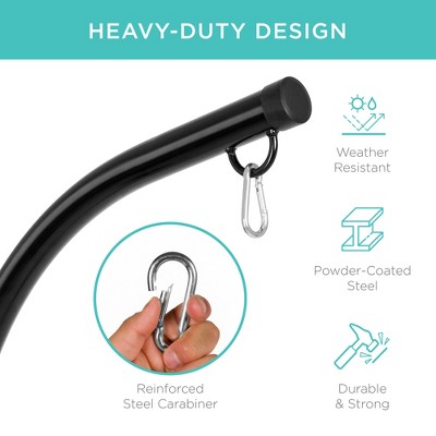 Black Powder-Coated Steel Hanging Hammock C-Stand with Offset Base