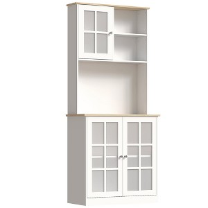 Aghana Digitals 72" White Freestanding Kitchen Pantry Cabinet with Glass Doors, Adjustable Shelves, - 1 of 4