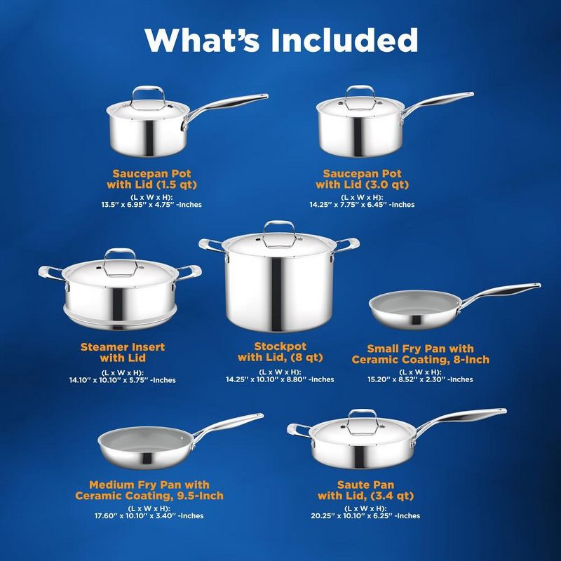 NutriChef Kitchenware Pots & Pans Set - Clad Kitchen Cookware with Nylon Utensils, Frypan Interior Coated with Prestige Ceramic Non-Stick Coating, 2 of 4
