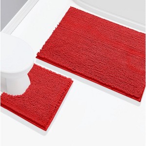 Home Mart Goods Extra Large 2 Piece Set Red Soft Cozy Plush Chenille Bath Mat Bathroom Rug - 1 of 3