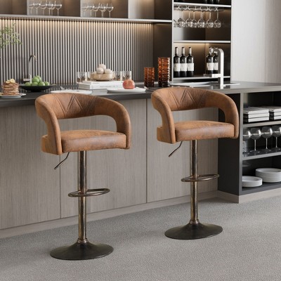 VECELO Bar Stools Swivel Adjustable Modern Pu Leather Barstools Set of 2, Counter Bar Stools with Back and Arms, for Bar or Kitchen