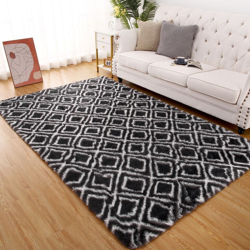 8x10 Area Rug Shag Rugs Geometric Carpet for Living Room Bedroom, 1 of 8