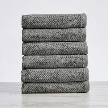 Market & Place 100% Cotton Waffle Weave 6-Piece Hand Towel Set, Light Grey  