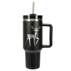 Elanze Designs 40 Ounce Travel Tumbler With Straw and Lid Stainless Steel Double Wall Insulated Graceful Forest Deer Black - 1 of 2