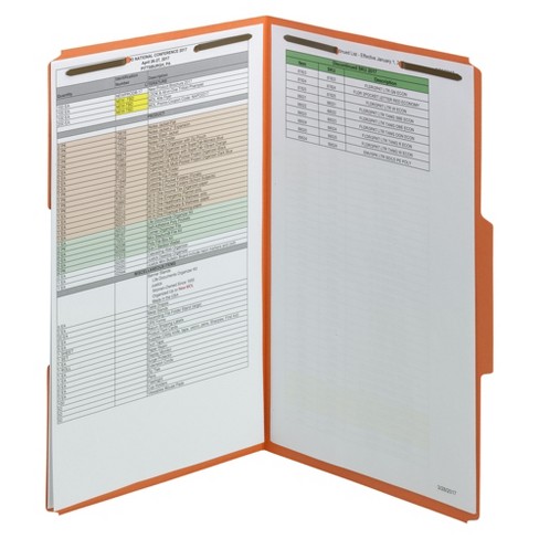 Smead Fastener File Folder Reinforced 1/3-Cut Tab Orange 2 Fasteners 50 per Box 17540 Legal Size 