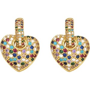 Crystal Heart Huggie Earrings: 14K Gold Plated Dangle Hoops, Valentine's Day Jewelry Gift - 1 of 4