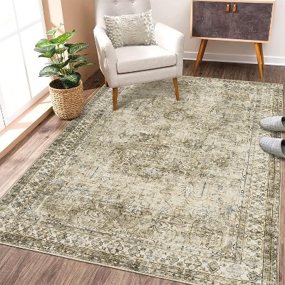 Vintage Area Rugs for Living Room, Washable Carpet Indoor Non Slip Large Area Rugs, Soft Low Pile Rug Foldable Floor Rug