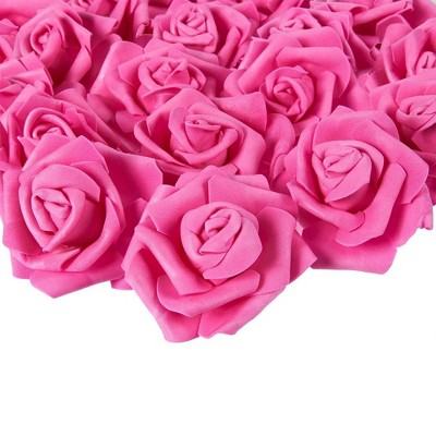 Juvale Rose Flower Heads - 100-Pack Artificial Roses, Perfect Wedding Decorations, Baby Showers, Crafts - Deep Pink, 3 x 1.25 x 3 inches